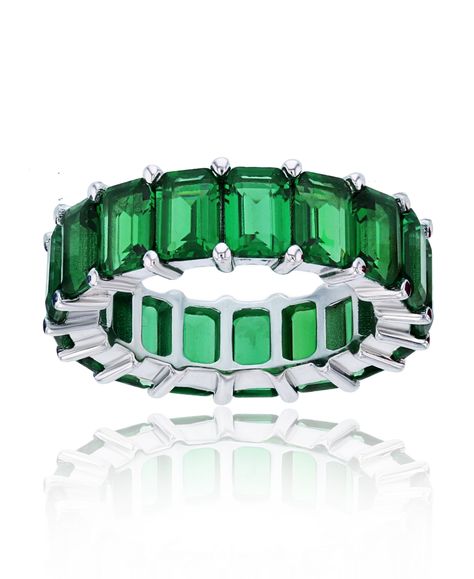 Bold in color, this eternity ring features a paved setting with sparkling emerald cut green cubic zirconias. Wedding Ring Sizes, Spinel Gemstone, Gemstone Engagement, Wedding Band Ring, Emerald Engagement Ring, Ring Sizes, Fantasy Jewelry, Eternity Band, Emerald Ring