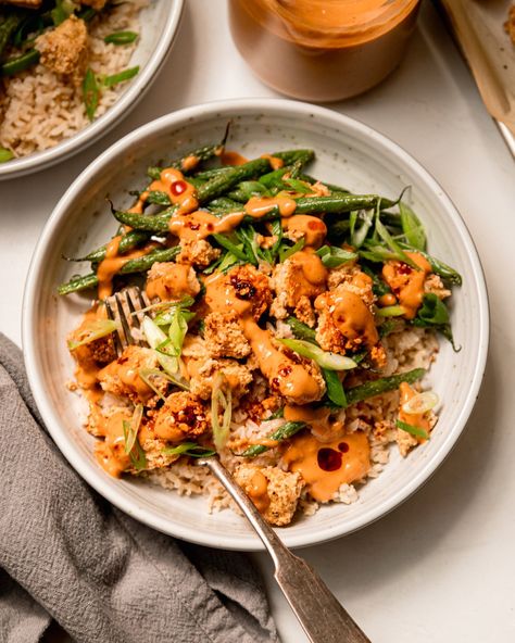 Spicy & Crispy Peanut Tofu with Green Beans | The First Mess Crispy Peanut Tofu, Tofu Green Beans, Peanut Tofu, Food Dinners, Laura Wright, Wholesome Meals, Spicy Peanut Sauce, Satay Sauce, Peanut Recipes