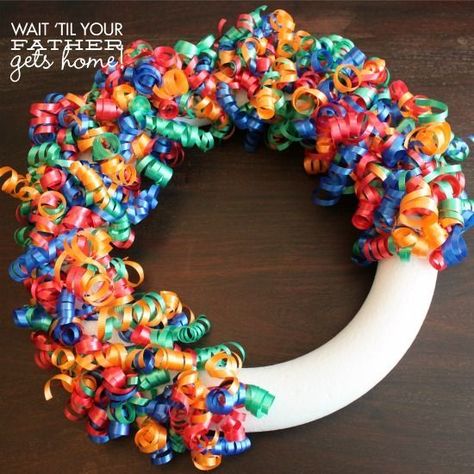 Make this Birthday Celebration Wreath with curling ribbon that goes with your party's theme and decor! You can re-use it year after year! Birthday Wreaths, Family Wreath, Hand Print Art, Easter Wreaths For Front Door, Birthday Wreath, September Birthday, Christmas Wreaths For Front Door, Curling Ribbon, Seasonal Wreaths