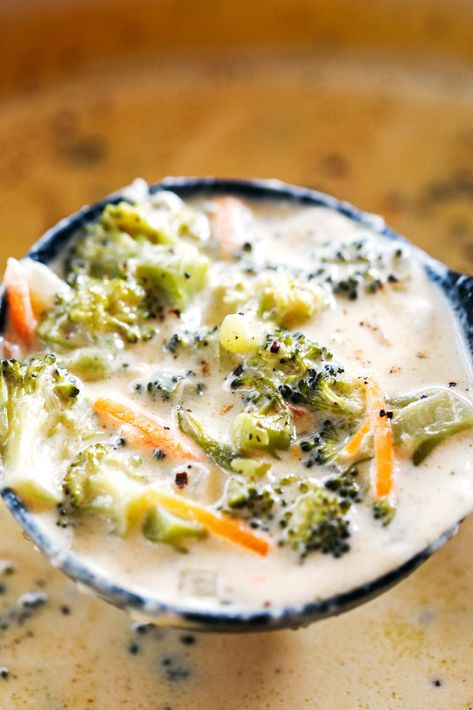 Creamy Broccoli Cheddar Soup Creamy Broccoli Cheddar Soup, Running On Real Food, The Chunky Chef, Creamy Broccoli Soup, Chunky Chef, Cream Of Broccoli, Cream Of Broccoli Soup, Light Soups, Creamy Broccoli