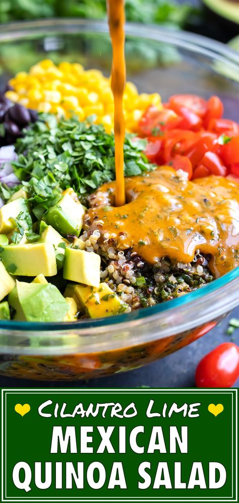 Quinoa Salad With Avocado, Mexican Quinoa Salad, Quinoa Recipes Easy, Mexican Quinoa, Black Beans Corn, Quinoa Salat, Salad With Avocado, Cilantro Lime Dressing, Salad Salad