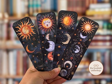 Celestial Sun & Moon Bookmarks Cute Bookmarks Gift for Book Lover Bookish Things Bookmarks for Her Bookworm Gift Idea - Etsy Australia Bookmark Dimensions, Aesthetic Illustration, Dark Sun, Celestial Gifts, Bookmark Craft, Celestial Sun, Moon Aesthetic, Gift For Book Lover, Cute Bookmarks