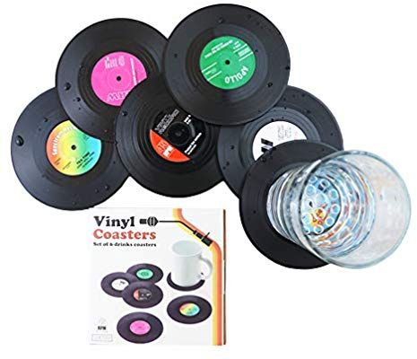 JINBOSHI 6 PCS Retro CD Record Vinyl Coasters for Coffee Product material: plastic & size：10 cm x 10 cm x 0.2 cm（black）: Amazon.co.uk: Kitchen & Home Record Coaster, Vinyl Coasters, Record Coasters, Retro Coffee Tables, Coffee Product, Glass Tables, Cool Coasters, Record Vinyl, Absorbent Coasters