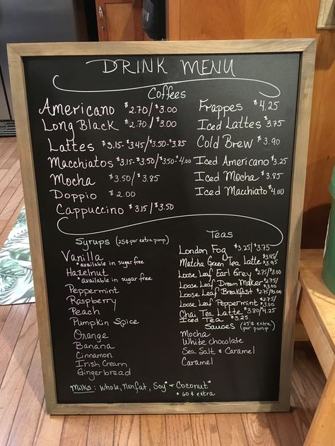 Artsy chalk board menu for Coffee trucks! Mobile Coffee Menu Ideas, Coffee Cart Menu Ideas, Coffee Menu Ideas, Ideas For Food Truck, Menu Board Ideas, Food Truck Menu Ideas, Chalk Board Menu, Coffee Trucks, White Chocolate Banana