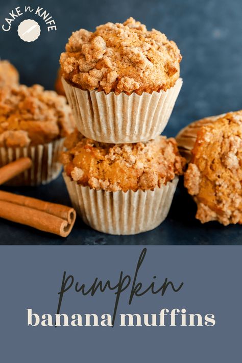 pumpkin banana muffins Banana Pumpkin Muffins, Breakfast Quick And Easy, Use Up Ripe Bananas, Muffins Cake, Pumpkin Banana Muffins, Breakfast Quick, Leftover Pumpkin, Favorite Breakfast Recipes, Seasonal Cooking