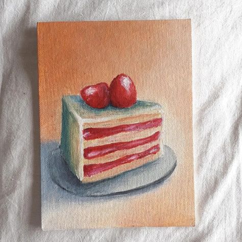 Cake Acrylic Painting, Food Art Painting Acrylic, Cake Painting, Food Art Painting, Cake Drawing, Disney Canvas, Painting Birthday, Library Art, Canvas Drawings