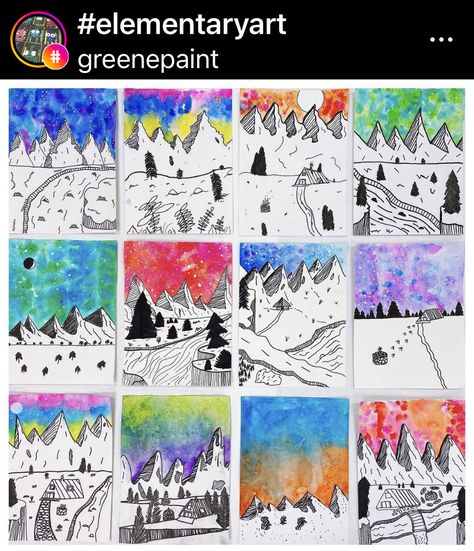 Winter Middle School Art Projects, Grade 4 Winter Art Projects, Grade 4 Winter Art, Christmas Art Grade 5/6, One Day Winter Art Lessons Elementary, Winter Art Grade Four, Art Club Projects, Color Art Lessons, Third Grade Art