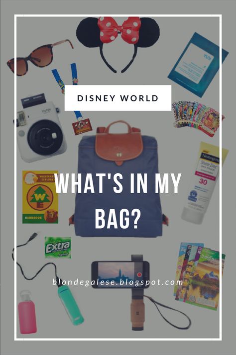 blondegalese: What's In My Bag? Walt Disney World What’s In My Disney Bag, Disney Tote Bags Diy, Best Bag For Disney World, Disney Bag Essentials, Disney Day Bag, Longchamp Backpack, Disney Tote Bags, Disney Essentials, Wilderness Explorer