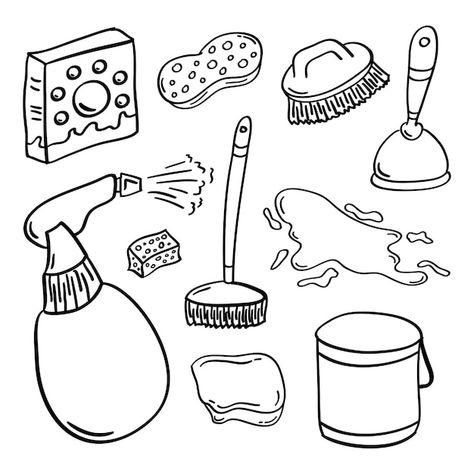 Cleaning Coloring Pages, Cleaning Tools Drawing, Kitchen Tools Drawing, Clean Drawing, Cleaning Drawing, Cleaning Broom, Cleaning Icons, Cleaning Chart, Kitchen Drawing