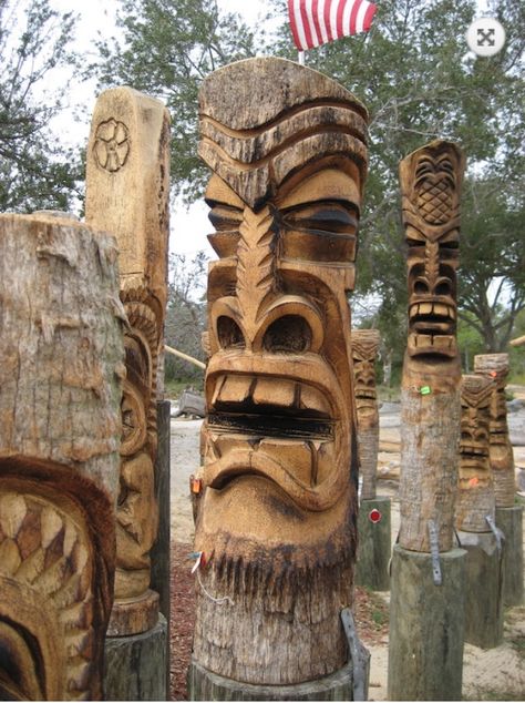 Tiki Pole, Tiki Hawaii, Tiki Faces, Tiki Man, Tiki Head, Wood Burning Patterns Stencil, Tiki Statues, Indian Arts, Tiki Totem