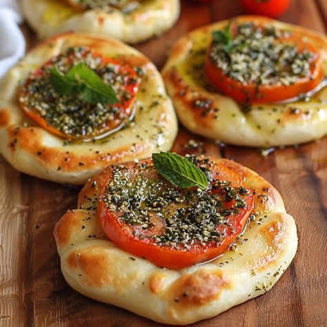 Lebanese Manakish, Zaatar Manakish, Manakish Recipe, Cheese And Tomato, Instagram Recipes, Twisted Recipes, Lebanese Recipes, Trending Recipes, Fresh Mint