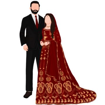 Bride And Groom Pictures Cartoon, Muslim Wedding Couple Illustration, Muslim Couple Illustration Wedding, Muslim Bride And Groom Cartoon, Shaadi Photoshoot, Wedding Couple Clipart, Bride And Groom Illustration, Wedding Animation, Indian Clipart