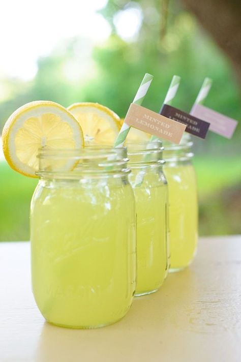 lemonade-mason-jar2 Mason Jar Lemonade, Chartreuse Wedding, Cocktail Original, Daisy Party, Fingerfood Party, Milk Shakes, Summer Sunshine, Snacks Für Party, Lemonade Stand