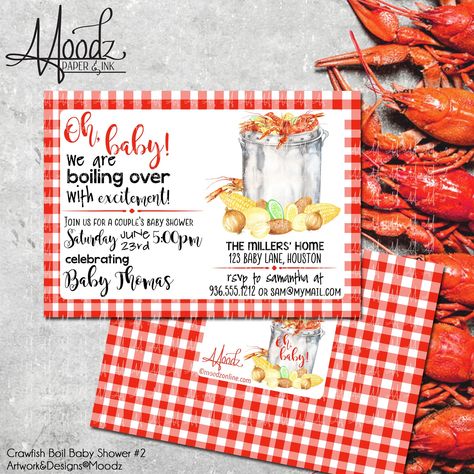 Celebrate the new bundle of joy with a fun crawfish boil! Crawfish Baby Shower Ideas, Conroe Texas, Couples Baby Showers, Crawfish Boil, Bundle Of Joy, Custom Stationery, Baby Shower Theme, Paper And Ink, Baby Shower Invitation