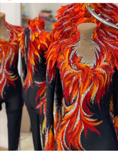 Fire Dancer Outfit, Fire Dance Costume, Fire Queen Dress, 4 Elements Costume, Flame Costume, Unitard Costumes, Cheer Costumes, Phoenix Costume, Fire Costume