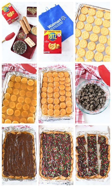 Ritz Cracker Dessert, Ritz Cracker Toffee, Cracker Dessert, Ritz Cracker Recipes, Homemade Candy Bars, Cracker Candy, Cracker Toffee, Ritz Cracker, Holiday Sprinkles