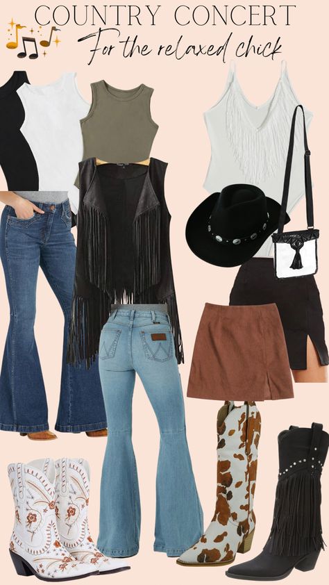 Country Concert Flare Jeans, Flare Jeans Country Concert Outfit, Bell Bottom Country Concert Outfit, Country Concert Skirt Outfit, Country Concert Outfit Without Boots, Fringe Western Outfit, Country Concert Outfit Brown Boots, Country Concert Outfit Jeans, How To Style Bootcut Jeans