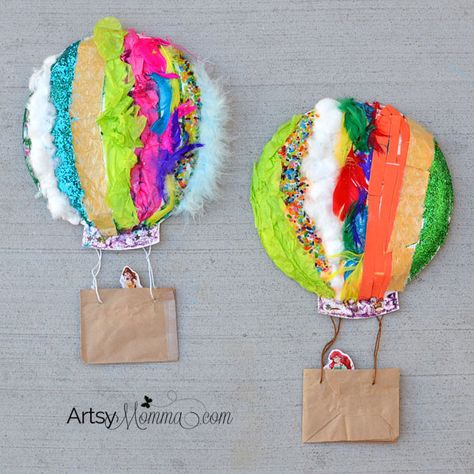 Hot Air Balloon Craft, Sensory Crafts, Sensory Art, Balloon Crafts, 5 Senses, Paper Plate Crafts, Plate Crafts, Hot Air Balloons