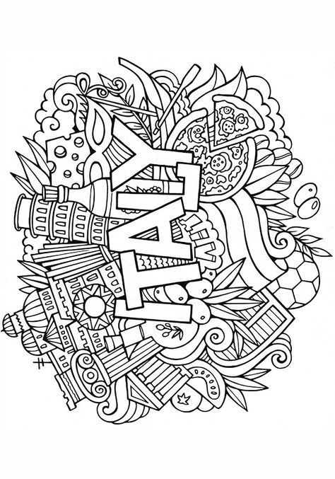 Travel Colouring Pages, Italian Coloring Pages, Antistress Drawing, Italy Doodles, Italy Coloring Pages, Italy Crafts, Italy Drawing, Italy For Kids, Christmas In Italy