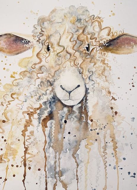 Sheep Watercolour Painting, Watercolor Sheep Tutorial, Quirky Watercolor Paintings, Watercolor Sheep Paintings, Sheep Art Painting, Watercolour Sheep, Sheep Watercolor, Watercolor Sheep, Watercolour Woodland