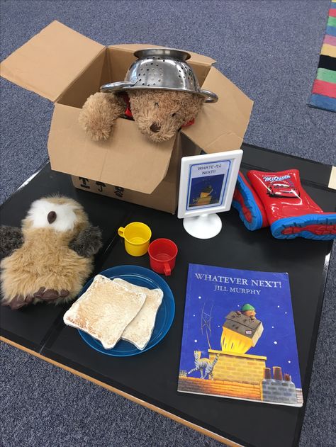 Whatever Next Provision Whatever Next Story Activities Eyfs, What Ever Next Story Eyfs Activities, National Story Telling Week Eyfs, Whatever Next Activities, Space Continuous Provision, Curiosity Cube Eyfs Ideas, Whatever Next Eyfs Activities, Story Sack Ideas, Curiosity Approach Eyfs