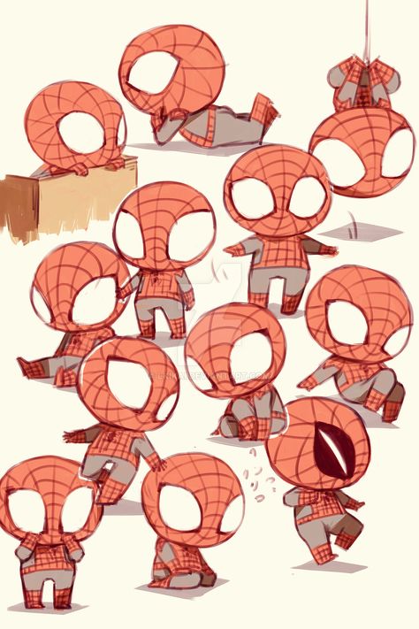 Deadpool X Spiderman, Chibi Marvel, Baby Avengers, Marvel Headcanon, Deadpool And Spiderman, K Wallpaper, Marvel Spiderman Art, Chibi Drawings, Dibujos Cute