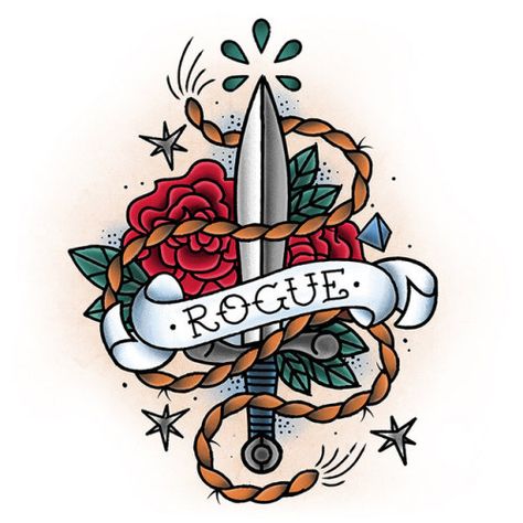 Dungeons & Dragons Class Tattoo Design: Rogue - David McKenzie Dnd Tattoos, Rogue Tattoo, Dungeons And Dragons Rogue, Dnd Tattoo, Dnd Rogue, Framed Tattoo, Dungeons And Dragons Art, D Tattoo, Dungeons And Dragons Classes