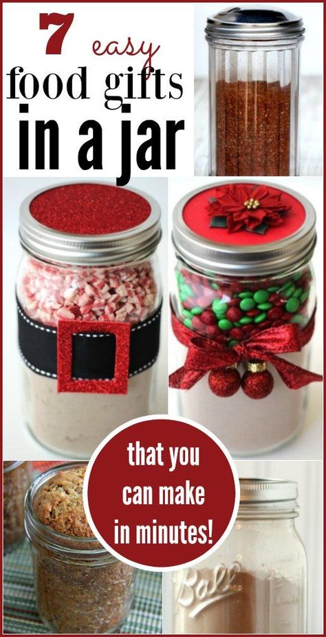 Here are some easy Food Gifts in a Jar ideas that you can make for some fun homemade Christmas gift ideas. Food Gifts In A Jar, Christmas Gift Homemade, Mason Jar Gifts Recipes, Jar Food Gifts, Easy Food Gifts, Christmas Jar Gifts, Christmas Diy Food, Mason Jar Gifts Diy, Gifts In A Jar