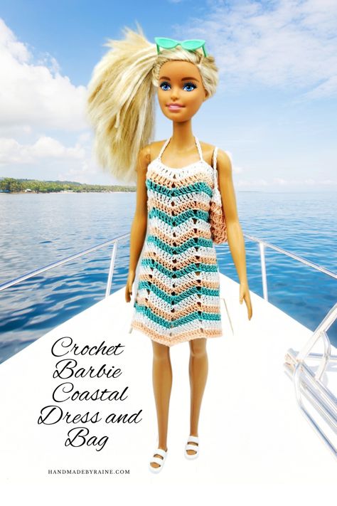 Coastal Dress, Crochet Barbie Patterns, Crochet Doll Clothes Free Pattern, Free Barbie, Aloha Dress, Barbie Knitting Patterns, Barbie Dress Pattern, Crochet Barbie, Barbie Doll Clothing Patterns