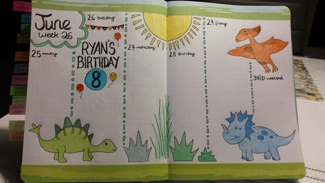 Dinosaur Bullet Journal, 2024 Bujo, Journal June, Journal 2023, Dino Theme, Bullet Journal 2019, Bullet Journal Weekly, Journal Stuff, Bujo Ideas