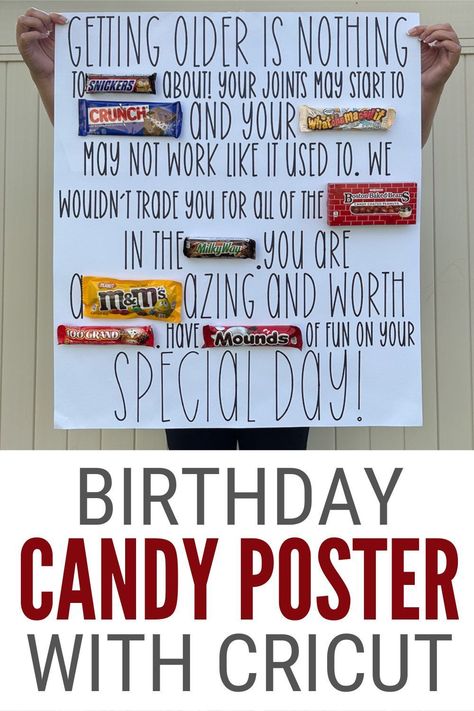 Craft a personalized birthday candy poster with Cricut Venture and bring joy to any birthday celebration! This step-by-step guide makes it easy to create a customized poster filled with favorite candies. Whether for a friend, family member, or loved one, this fun and unique project offers a delightful way to gift something memorable on their special day! Cricut Venture, Candy Poster Board, Birthday Candy Poster, Candy Birthday Cards, Candy Bar Poster, Treat Packaging, Candy Board, Candy Poster, Birthday Party Treats