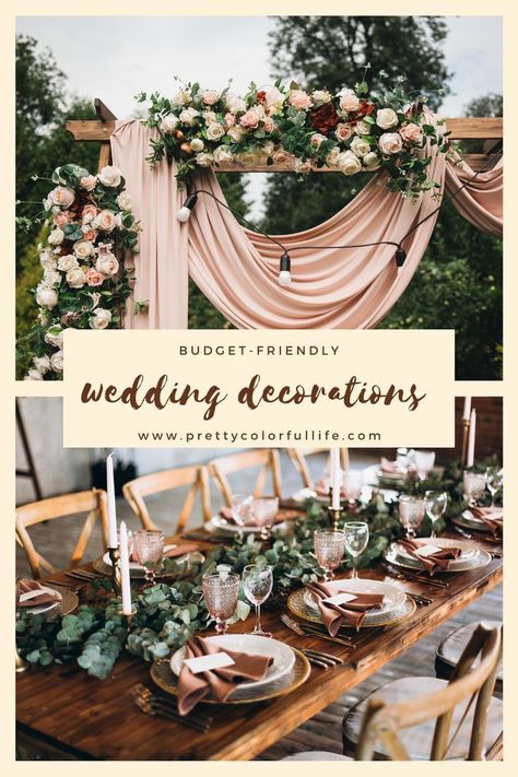 Create the wedding of your dreams while saving money with our selection of the prettiest wedding decorations on a budget. Whatever your color schemes or budget , this list of elegant wedding decorations is perfect for your wedding. Discover how to tie the knot in style with our selection of the prettiest wedding decorations. #weddingcenterpieces #weddingflowerarrangements #weddingballoons #weddingarch #weddingarchflowers #rusticwedding #rusticweddingdecor Elegant Wedding Decorations, Decorations On A Budget, Rustic Elegant Wedding, Wedding Decorations On A Budget, Wedding Shower Decorations, Wedding Arch Flowers, Budget Friendly Wedding, Wedding Budget, Wedding Table Decorations