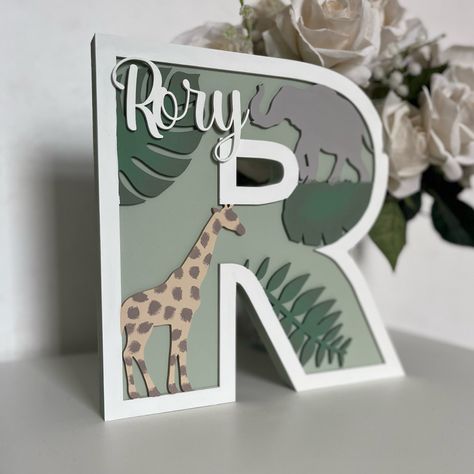 Safari Name Letter | Nursery Decor | New Baby Gift Safari Name Letters, Sage Green Nursery Safari, Nursery Ideas Animals Safari Theme, Nursery Safari Decor, Diy Safari Nursery Decor, Safari Baby Boy Nursery, Sage Green Safari Nursery, Simple Safari Nursery, Jungle Theme Nursery For Boys