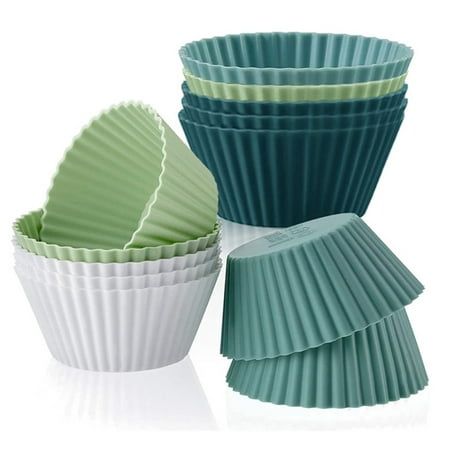 Silicone Baking Cup muffin Cup Silicone Kitchen Reusable Silicone Baking Cup Round Set Cake Mold Baked Egg Tart Steamed Egg Supplement Mold (12/24 pieces) Keywords: silicone baking cups Product Description: * Multiple packages: 12/24 including 12/24 food grade silicone baking cups in four beautiful colors, designed to be as beautiful and practical as your kitchen (navy blue, gray blue, green, white) *Premium Material: Non-toxic and BPA-free Each baking cup is made of 100% food-grade silicone, me Silicone Muffin Cups, Silicone Baking Cups, Steamed Eggs, Tart Molds, Cupcake Pans, Muffin Liners, Cupcake Mold, Zucchini Muffins, Cupcake In A Cup