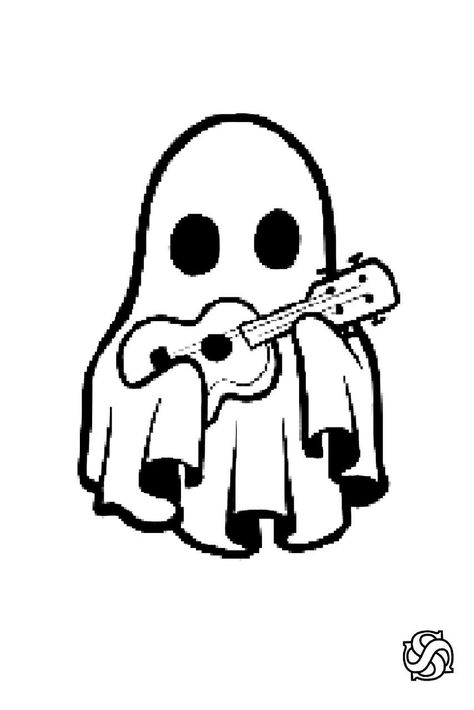 Ghost With Guitar Tattoo, Ghost With Headphones Drawing, Ghost Music Tattoo, Ghost With Guitar, Ghost Playing Guitar, Ghost Guitar, Japanese Tattoo Words, Guitar Drawing, Ghost Drawing