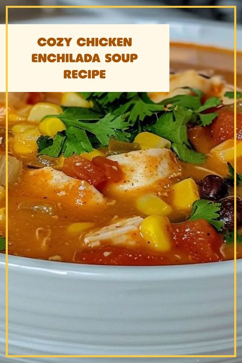 A warm and inviting chicken enchilada soup in a bowl, topped with cheese and herbs that offers a comforting, hearty meal perfect for dinner leaks rich flavors and easy preparation. Easy Chicken Enchilada Soup, Cheese Enchilada Sauce, Easy Fast Recipes, Chicken Enchilada Soup Recipes, Enchilada Soup Recipe, Chicken Fried Rice Recipe, Main Course Meals, Chicken Enchiladas Easy, Cozy Dinners