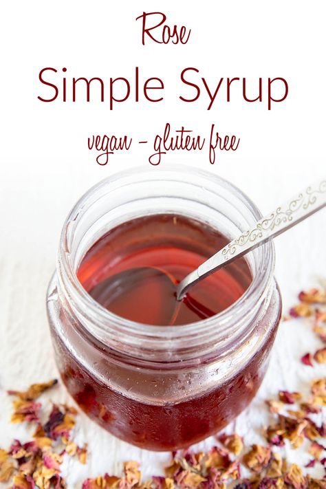 This easy Homemade Rose Simple Syrup is made in minutes with only three ingredients. It has a sweet floral flavor. Add it to drinks, desserts, and more. Rose Simple Syrup, Rose Syrup Recipe, Kid Drinks Recipes, Edible Rose Petals, Rose Syrup, Aphrodisiac Foods, Rose Simple, Christmas Drinks Alcohol, Easy Rose