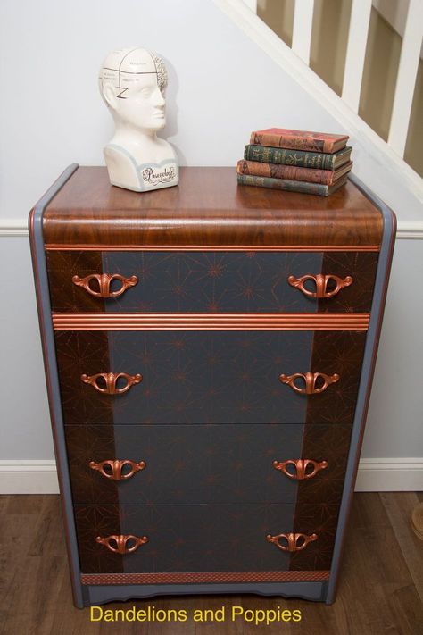 A+Face+Lift+for+Miss+Waterfall                                                                                                                                                                                 More Waterfall Furniture, Waterfall Dresser, Furniture Rehab, Furniture Redo, Dresser Makeover, Deco Furniture, Face Lift, Funky Furniture, Art Deco Furniture