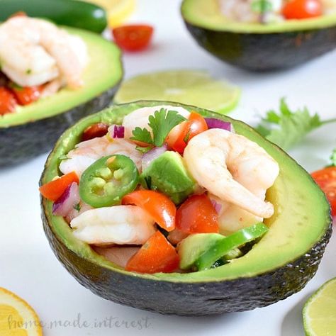 This shrimp ceviche is light, low carb recipe that is a great healthy lunch option or an easy appetizer recipe for the holidays. Serve it in an avocado for a simple lunch or dinner! Shrimp Ceviche Recipe, Shrimp Stuffed, Stuffed Avocado, Peruvian Dishes, New Year's Eve Appetizers, Ceviche Recipe, Shrimp Appetizers, Shrimp Ceviche, Light Appetizers