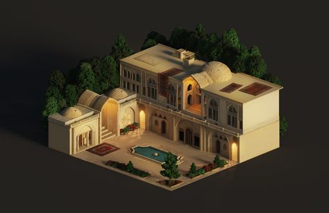 ArtStation - Persian House N.02, Mari K Persian House, Iranian Architecture, Persian Architecture, House Foundation, Model House Plan, Isometric Design, Architecture Concept Drawings, Low Poly Art, 3d Modelling