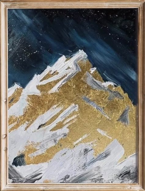 Gold Mountain Painting, Gold Foil Painting, Gold Mountain, Texture Painting On Canvas, Landscape Art Painting, Canvas Painting Diy, Nature Art Painting, Mountain Paintings, Aesthetic Painting