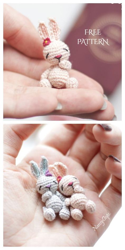 Amigurumi Miniature Animals Free Crochet Patterns & Paid - DIY Magazine Crochet Bunny Pattern, Easter Crochet Patterns, Crochet Keychain Pattern, Pola Amigurumi, Bunny Crochet, Crochet Rabbit, Tiny Bunny, Crochet Animals Free Patterns, Diy Magazine