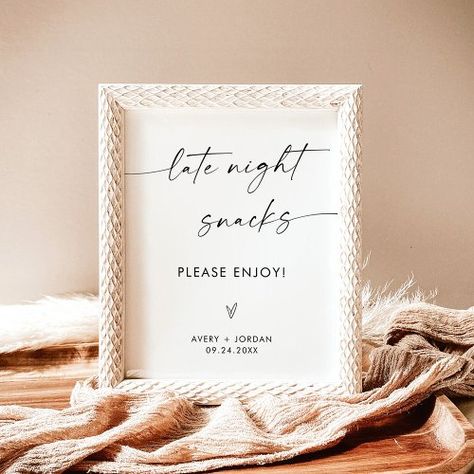 $11.4 | Minimalist Wedding Late Night Snacks Sign - modern minimalist, boho wedding signage, minimalist, modern, simple, boho, late night snacks, snack bar, snacks sign, wedding snacks sign Wedding Late Night Snacks, Snacks Sign, Simplistic Wedding, Wedding Snacks, Late Night Snacks, Wedding Posters, Night Snacks, Wedding Signage, Free Birthday Invitations