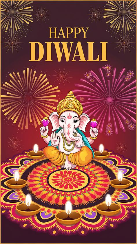 Free Diwali Greeting Card with Cartoon Lord Ganesh Deepavali Greetings Cards, Poster Background Images, Diwali Fireworks, Hindu Festival Of Lights, Diwali Greeting, Diwali Greeting Cards, Fireworks Background, Hindu Festival, Diwali Diya