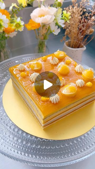 Soohyun Lee on Instagram: "Mango, peach & oolong tea layer cake🥭🍑 Soft almond sponge brushed with peach oolong syrup and topped with mango peach confit + cremeux, oolong butterfly pea flower whipped ganache and mango glaze. 

This is the cake I made for @babylovett_brand x @bkkmenu and I got inspired by a cute yellow & blue striped t-shirt from babylovett’s signature collection (I’ll share the photo in my story)💛

The oolong butterfly pea tea creates a beautiful, natural blue hue and has a subtle floral flavor that goes perfectly with the fruity elements in the cake. The cake is amazingly soft, sweet-tangy and fragrant with gorgeous colors that will brighten anyone’s day🌻

Full recipe’s available on my Substack (link in bio) and ig subscription feed.

#mango #peach #oolongtea #layercak Mango Glaze Recipe, Mango Glaze, Tea Cake Recipe, Mango Tea, Whipped Ganache, Butterfly Pea Tea, Butterfly Pea Flower, Butterfly Pea, Tea Cake