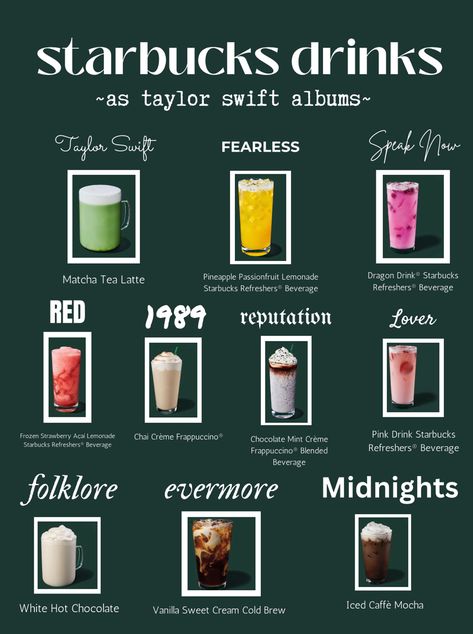 Pink Drink Starbucks, Matcha Tea Latte, Taylor Swift Albums, Starbucks Secret Menu Recipes, Taylor Swift Jokes, Cold Starbucks Drinks, Starbucks Drinks Diy, Secret Starbucks Recipes, Iced Starbucks Drinks