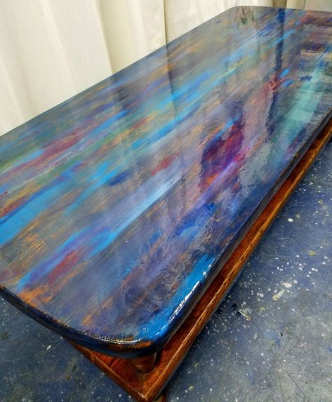 Unicorn Spit coffee table 2020 Unicorn Spit Coffee Table, Unicorn Spit Table Wood, Unicorn Spit Furniture, Household Planning, Painted Picnic Tables, Table Palette, Wood Dye, Weird Furniture, Stain Techniques