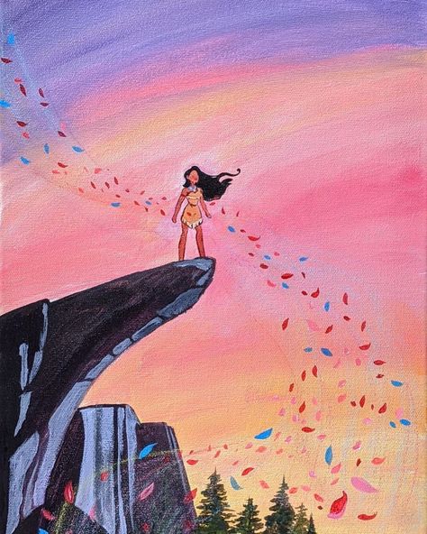 Disney World Painting, Disney Movie Paintings, Disney Themed Paintings, Princess Painting Canvas, Disney Paintings On Canvas, Disney Acrylic Painting, Pocahontas Painting, Book Painting Ideas On Canvas, Inside Out Painting