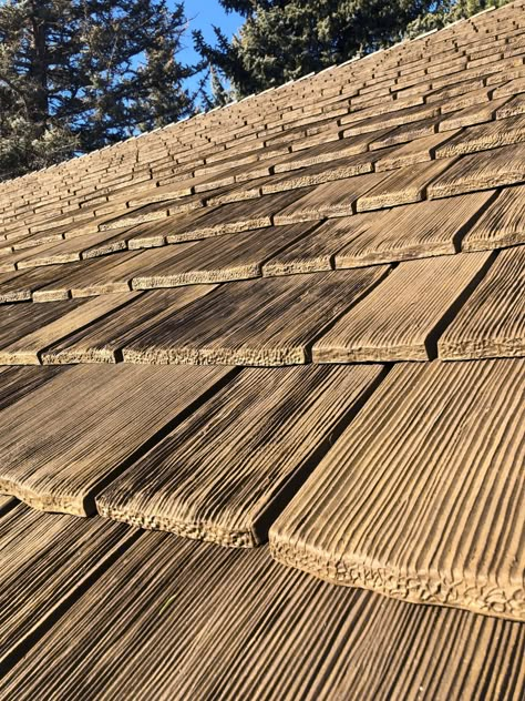 Synthetic Cedar Shake Roofing | Composite Faux Cedar Shake Shingles Roof Shingles Ideas Exterior Colors, Cedur Roofing, House Shingles, Shake Roofing, Wood Roof Shingles, Cedar Shake Shingles, Slope Roof, Wooden Roof, Cedar Shake Roof