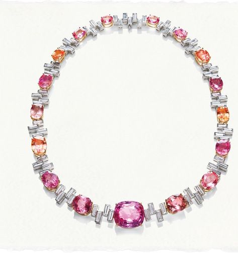 Sunset by Harry Winston. Padparadscha and Diamond Necklace: 17 oval and cushion-cut padparadscha sapphires, 92.96 total carats Harry Winston Necklace, Sunset Necklace, Harry Winston Jewelry, The Bling Ring, Padparadscha Sapphire, Harry Winston, Solitaire Pendant Necklace, Loose Stones, Jewel Box